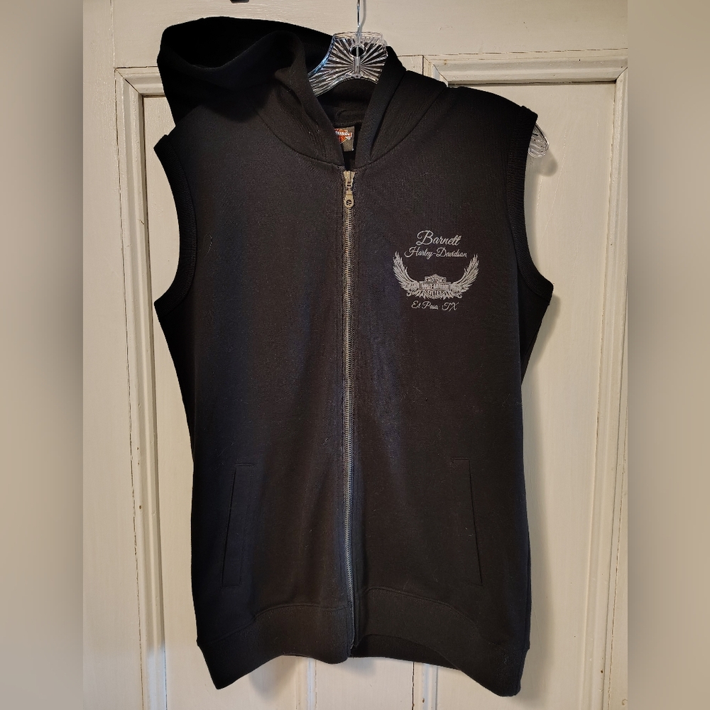 Harley Davidson Black Hooded Sweatshirt Vest Women's Size Medium